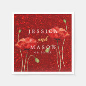 Eleganter Red Glitzer Flowey Wedding Cocktail Serviette (Vorderseite)