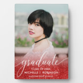 Eleganter Red Glitzer Ombre Girly Foto Abschluss Fotoplatte (Vorderseite)