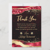 Eleganter Red & Gold Glitzer Glam Tears Quinceaner Dankeskarte (Vorderseite)