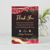 Eleganter Red & Gold Glitzer Glam Tears Quinceaner Dankeskarte (Stehend Vorderseite)