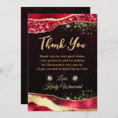 Eleganter Red & Gold Glitzer Glam Tears Quinceaner Dankeskarte (Vorne/Hinten)