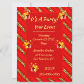 Eleganter Red & Gold Glitzer Stripes Party Einladung (Vorderseite)