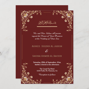 Eleganter Red Gold Islamic Wedding qr Code Einladung