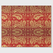 Eleganter Red Gold Paisley Pattern Weihnachtsfeier Geschenkpapier (Flach)