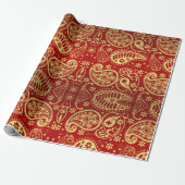 Eleganter Red Gold Paisley Pattern Weihnachtsfeier Geschenkpapier (Ungerollt)