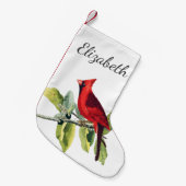 Eleganter Red Kardinal Bird & Name in Script Kleiner Weihnachtsstrumpf (Vorderansicht (hängend))