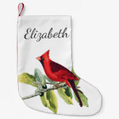 Eleganter Red Kardinal Bird & Name in Script Kleiner Weihnachtsstrumpf (Vorderseite)