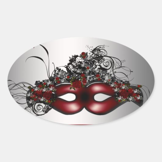 Eleganter Red Masquerade Maske Silver Umschlag Auf Ovaler Aufkleber (Vorderseite)