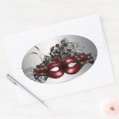 Eleganter Red Masquerade Maske Silver Umschlag Auf Ovaler Aufkleber (Umschlag)