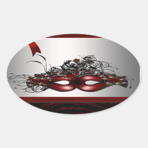 Eleganter Red Masquerade Maske Silver Umschlag Auf Ovaler Aufkleber