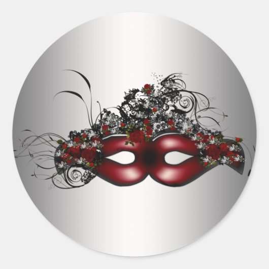 Eleganter Red Masquerade Maske Silver Umschlag Auf Runder Aufkleber (Vorderseite)