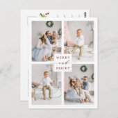 Eleganter Red Merry & Bright 4 Foto Holiday Postkarte (Vorne/Hinten)