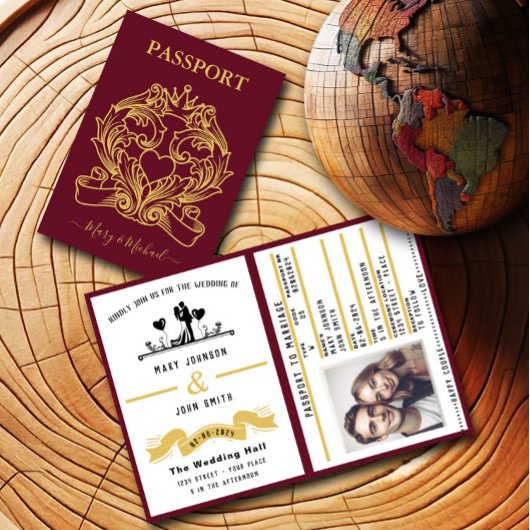 Eleganter Red Passport Stil Einladung zur Hochzeit