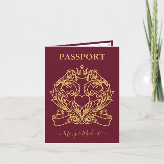 Eleganter Red Passport Stil Einladung zur Hochzeit (Vorderseite)