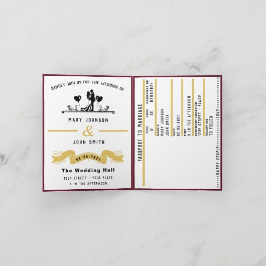 Eleganter Red Passport Stil Einladung zur Hochzeit (Innenseite)