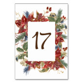 Eleganter Red Poinsettia Blumenweihnachtsfest Tischnummer (Rückseite)