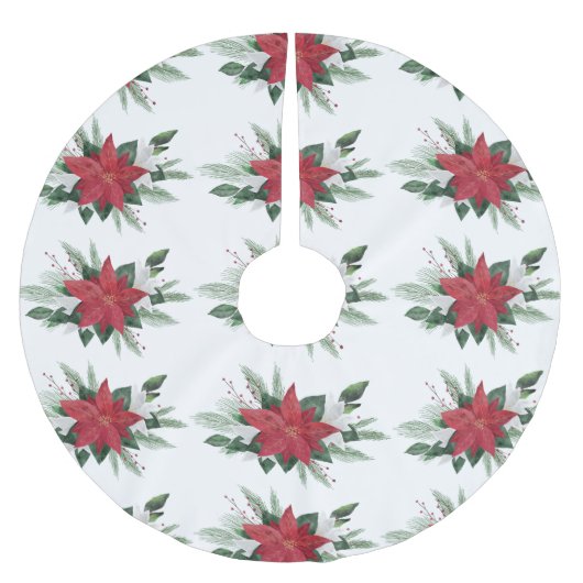 Eleganter Red Poinsettia Pattern Weihnachtsfeierta Polyester Weihnachtsbaumdecke (Vorderseite)