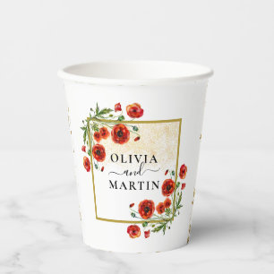 Eleganter Red Poppy Bloom Wedding Paper Cup Pappbecher