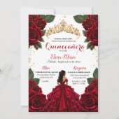 Eleganter Red Quinceañera Rose Gold Glitzer Einladung (Vorderseite)