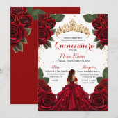 Eleganter Red Quinceañera Rose Gold Glitzer Einladung (Vorne/Hinten)