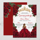 Eleganter Red Quinceañera Rose Gold Glitzer Einladung (Vorne/Hinten)