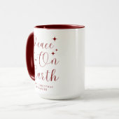 Eleganter Red Script Weltfrieden Frohe Weihnachten Tasse (Vorderseite Links)