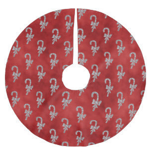 Eleganter Red Silver Glitzer Candy Canes Weihnacht Polyester Weihnachtsbaumdecke