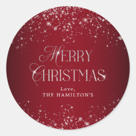 Eleganter Red Silver Glitzer Frohe Weihnachten Runder Aufkleber