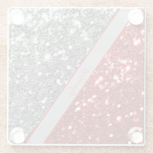 Eleganter Red Silver Glitzer Sequins Sparkle Glam Glasuntersetzer (Rückseite)
