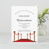 Eleganter Red Tepet Quinceañera Sweet 16 Custom Einladung (Stehend Vorderseite)