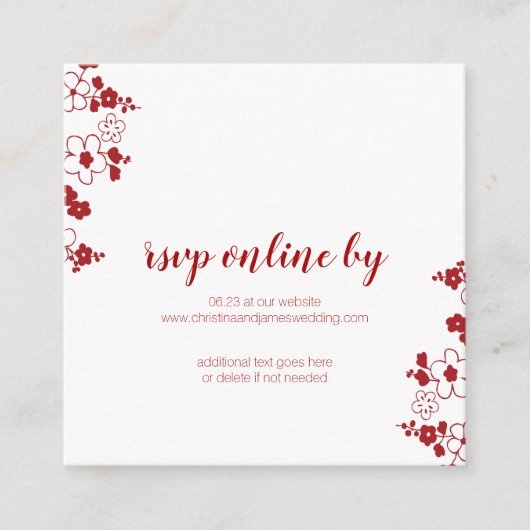 Eleganter Red & White Cherry Blossom Wedding RSVP Begleitkarte (Vorderseite)