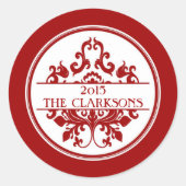 Eleganter Red White Damask Round Umschlag Aufklebe Runder Aufkleber (Vorderseite)