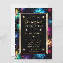 Eleganter Regenbogen Feuerwerk Rahmen Quinceanera Einladung