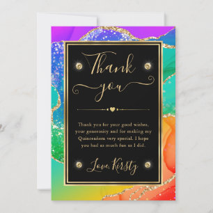Eleganter Regenbogen-Glitter-Achat & Gold Quincean Dankeskarte
