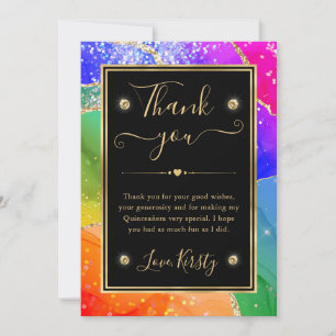 Eleganter Regenbogen-Glitter-Achat & Gold Quincean Dankeskarte
