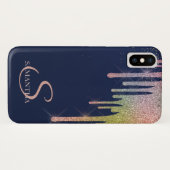 Eleganter Regenbogen-Glitzer-Tropfen, Navy Blue Case-Mate iPhone Hülle (Rückseite (Horizontal))