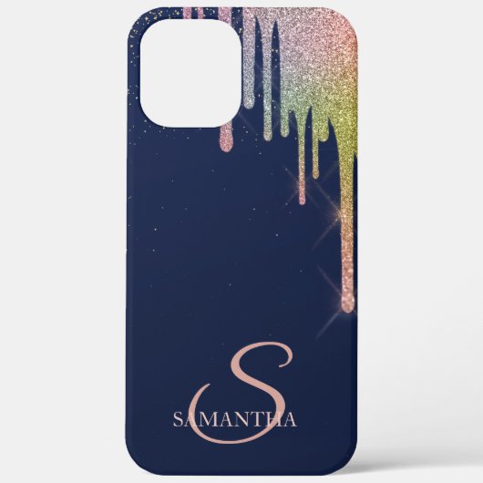 Eleganter Regenbogen-Glitzer-Tropfen, Navy Blue Case-Mate iPhone Hülle (Rückseite)