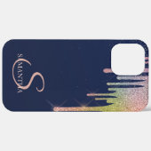 Eleganter Regenbogen-Glitzer-Tropfen, Navy Blue Case-Mate iPhone Hülle (Rückseite / Rechts)