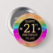 Eleganter Regenbogen-Gold-Glitter-Achat 21. Geburt Button (Vorne & Hinten)