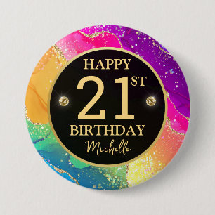 Eleganter Regenbogen-Gold-Glitter-Achat 21. Geburt Button