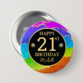 Eleganter Regenbogen-Gold-Glitter-Achat 21. Geburt Button (Vorne & Hinten)