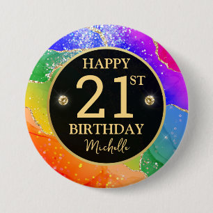 Eleganter Regenbogen-Gold-Glitter-Achat 21. Geburt Button
