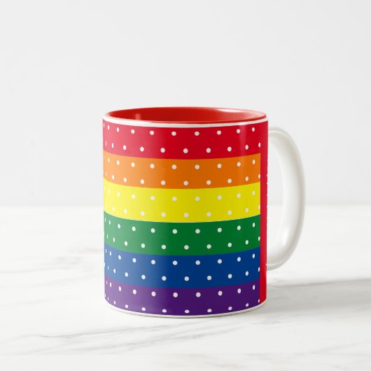 Eleganter Regenbogen und weißer Polka Dot Name Zwe Zweifarbige Tasse (VorderseiteRechts)