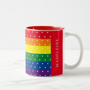 Eleganter Regenbogen und weißer Polka Dot Name Zwe Zweifarbige Tasse
