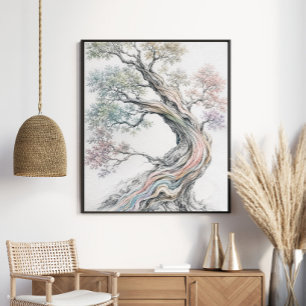 Eleganter Regenbogenbaum des Lebens Pastell-Grap Poster