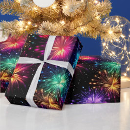 Eleganter Regenbogenfeuerwerk auf schwarzem Hinter Geschenkpapier