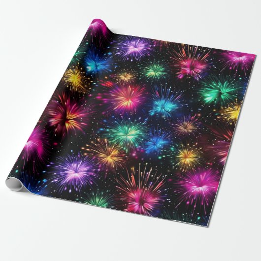 Eleganter Regenbogenfeuerwerk auf schwarzem Hinter Geschenkpapier (Ungerollt)