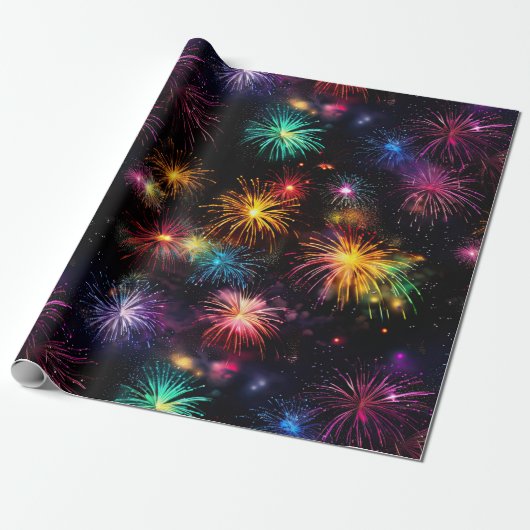 Eleganter Regenbogenfeuerwerk auf schwarzem Hinter Geschenkpapier (Ungerollt)