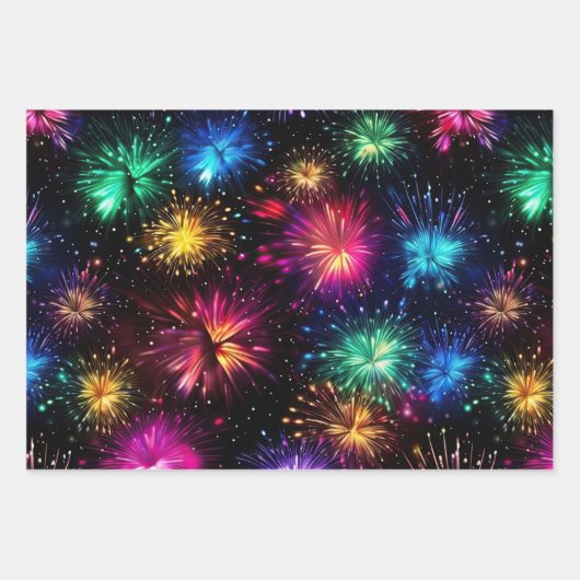 Eleganter Regenbogenfeuerwerk auf schwarzem Hinter Geschenkpapier Set (Vorderseite 3)