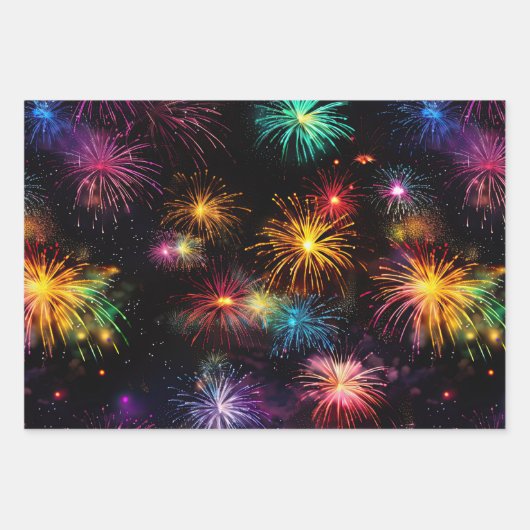 Eleganter Regenbogenfeuerwerk auf schwarzem Hinter Geschenkpapier Set (Vorderseite 2)